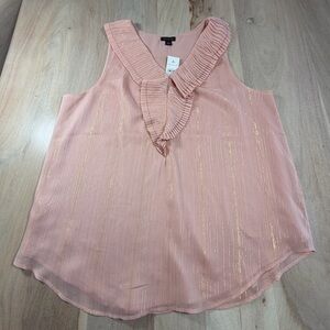 NEW Banana Republic Pink Gold Metallic Ruffle Button Down Sleeveless Top Size M